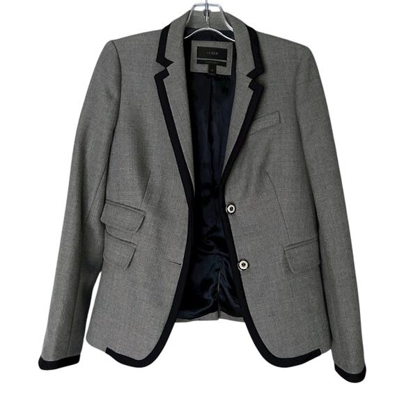 J. CREW Schoolboy Blazer Women’s 4 Gray Wool Black Trim Two-Button Jacket Preppy - Picture 5 of 8